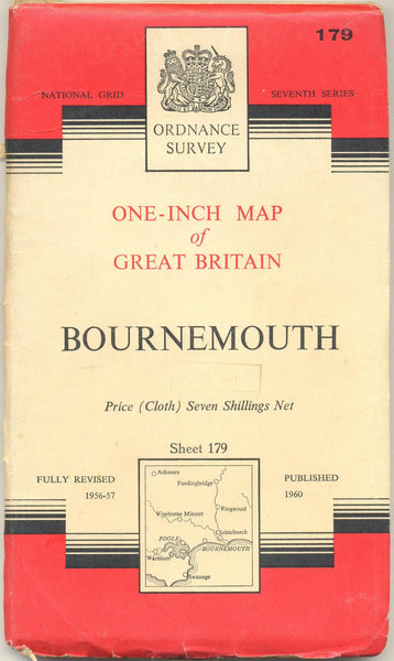 Ordnance Survey One Inch Map of Bournemouth Sheet 179 [original from 1960] [used-very good] - The Real Book Shop 